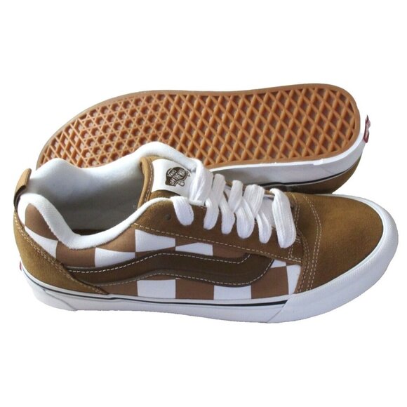 Vans Men's Knu Skool Mega Checkerboard Brown White Skate Shoes sizes NIB - Picture 2 of 5